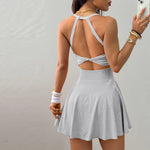 Sporty Women's Square Neck Sports Dress, Cute And Casual, Hidden Shorts, Tennis Dress