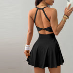 Sporty Women's Square Neck Sports Dress, Cute And Casual, Hidden Shorts, Tennis Dress